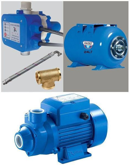 Plus 133457 Еднофазен Воден Хидрофорен Комплект с Резервоар 24 Литра 0.5hp