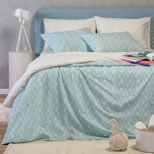 Melinen River Bed Sheets Set Double 235x270cm Turquoise (4pcs)