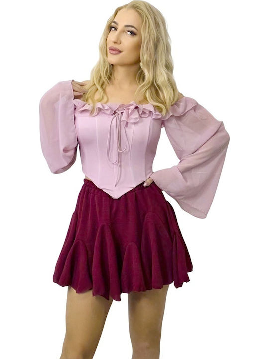 Fustă Mini Plisată Burgundy