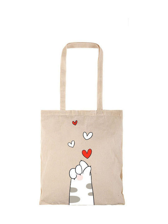Geantă De Cumpărături Naturală Cu Mânere Lungi Cat Hand Love