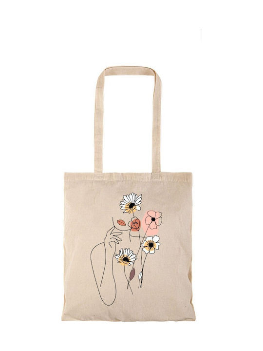 Einkaufstasche Natural Lange Griffe Flower Women2