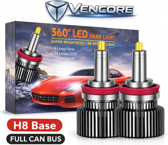 VenCore Λάμπα Αυτοκινήτου & Μοτοσυκλέτας H8 Canbus LED 6000K Ψυχρό Λευκό 12-24V 45W