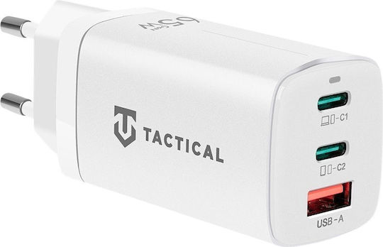 Tactical Φορτιστής Χωρίς Καλώδιο GaN με Θύρα USB-A και 2 Θύρες USB-C 65W Power Delivery Λευκός (FlashBang 2.0)