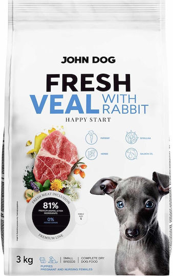 John Dog 3kg Trockenfutter für Hunde ohne Körner für Kleine Rassen Welpen mit Kaninchen und Kaninchen