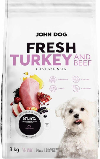 John Dog 3kg Trockenfutter für Hunde ohne Getreide mit Türkei und Rindfleisch