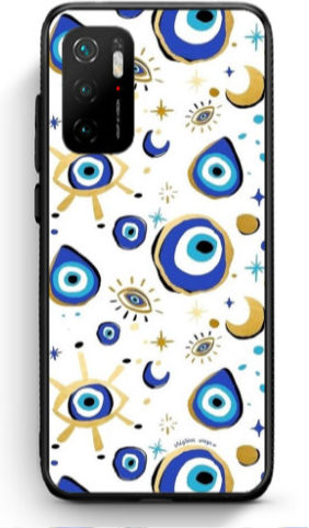 Xiaomi Poco M3 Pro Gold Evil Eye Beads Black Glossy Case