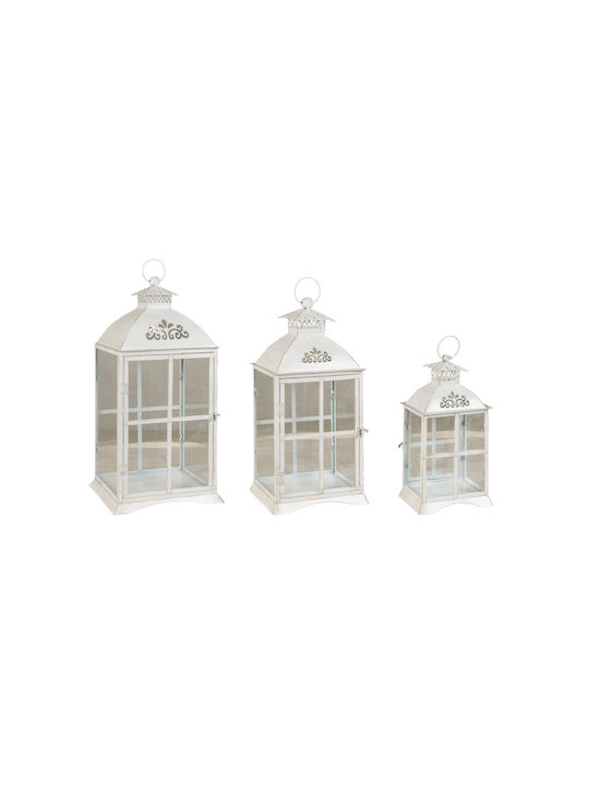 Lianos Set Of White Metallic Lanterns 3 Pieces