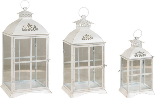 Lianos Set Of White Metallic Lanterns 3 Pieces