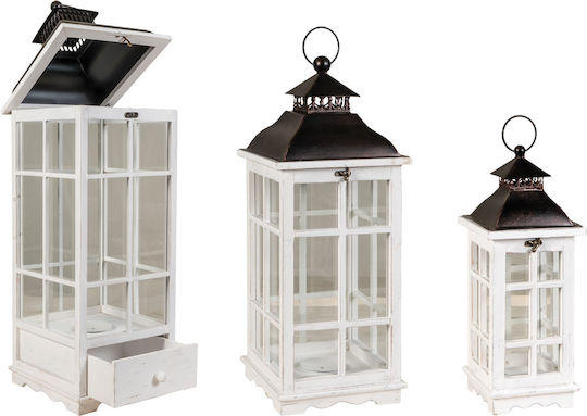 Lianos Set of White Wooden Lanterns 3 Pieces