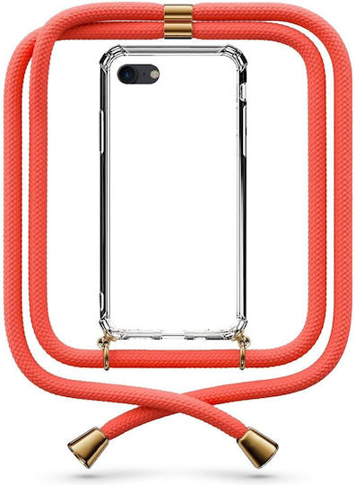 Transparente Handyhülle mit Nackenriemen Koralle für iPhone SE 2020
