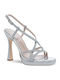 Damen Sandalen Mit Strass Silber Leder