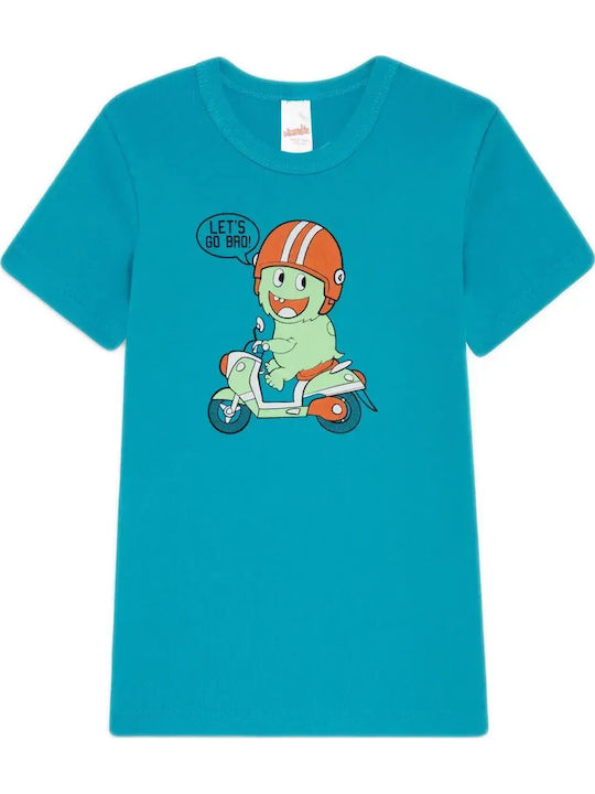 Minerva Monster Kids Short-Sleeved Undershirt Turquoise Reef