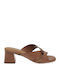 Mules With Heel In Tabac Brown Colour
