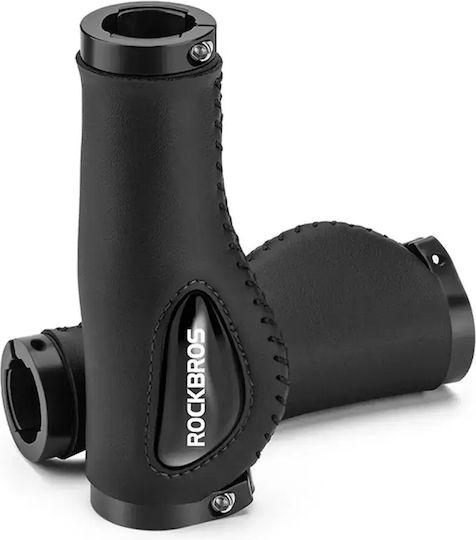 Rockbros Anatomic Bicycle Handlebar Grips In Black Colour 130mm Leather