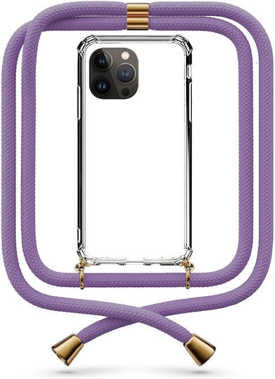 Husă Telefon Transparentă Cu Șnur Liliac Iphone 15 Pro