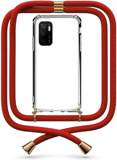 Калъф за мобилен телефон Прозрачен Каишка за врата Червен Xiaomi Poco M3 Pro