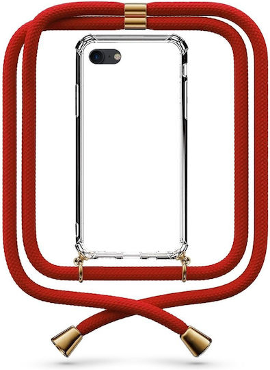 Handyhülle Transparent mit Nackenriemen Rot für iPhone SE 2020