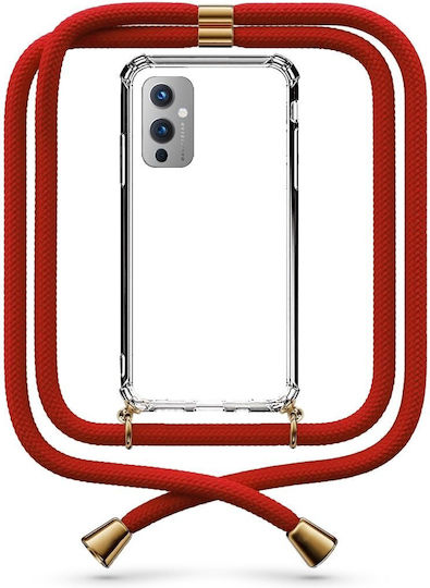 Mobile Phone Case Transparent Red Neck Strap OnePlus 9