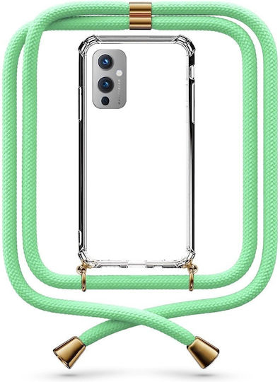 Handyhülle Transparent mit Nackenriemen Pistaziengrün für OnePlus 9