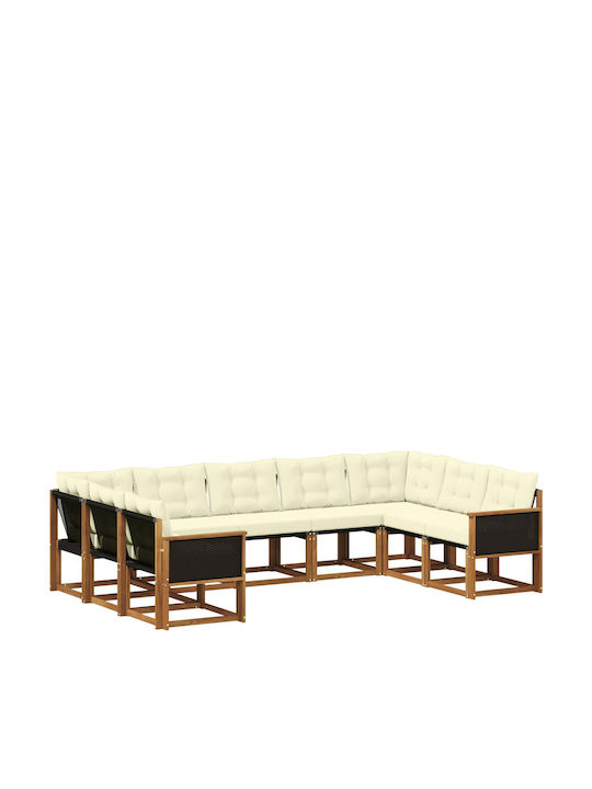 Canapea De Colț De Exterior Din Lemn Cu Perne 304x187.5x73cm