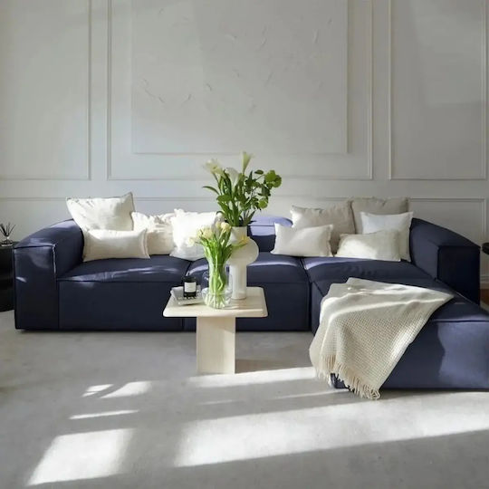 Stewehome Gelenk Ecke Sofa 3+1 Leinen Dunkelblau 296x107x68cm