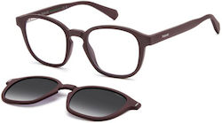 Polaroid Unisex Prescription Eyeglasses Pld 6203/cs 7bl Add-On Clip-On Burgundy Gray
