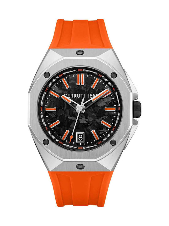 Cerruti Men's Battery Watch with Orange Rubber ...