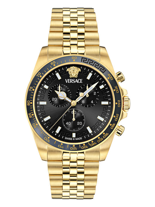 Versace Greca Chrono Ανδρικό Ρολόι 43mm Μπαταρίας με Χρυσό Μεταλλικό Μπρασελέ