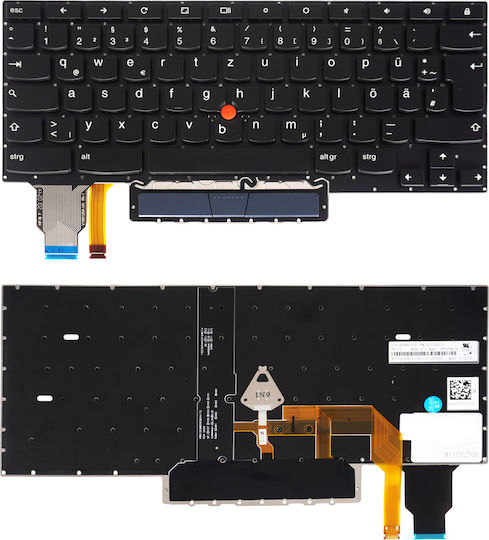 German Laptop Keyboard Lenovo Thinkpad Chromebook C13 Yoga Gen 1 20ux 5m11a36948 5m11a36929 5m10z54446 5m11a36951 5m11a36930 De Without Frame Backlit With Pointer Black Code 41443denofrbl