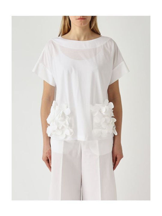 Meimeij Women's Cotton Floral White Blouse