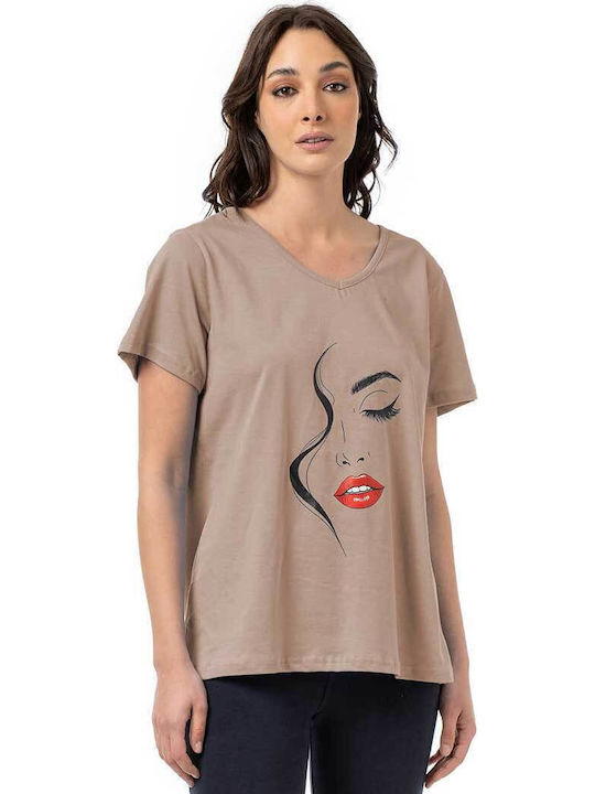 Bodymove Damen Bluse Baumwolle Beige Woman