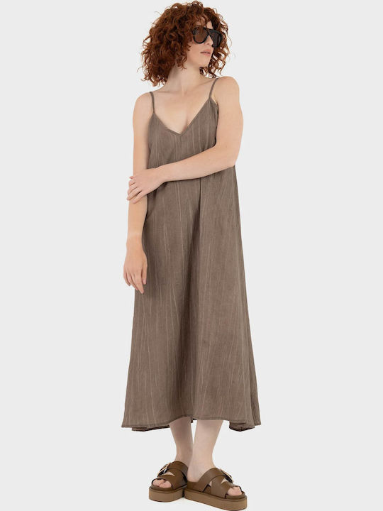 Summer Midi Wrap Dress Dark Brown