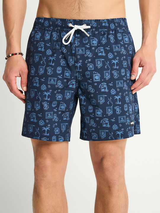 Men's Swimwear Shorts Navy Blue With Patterns