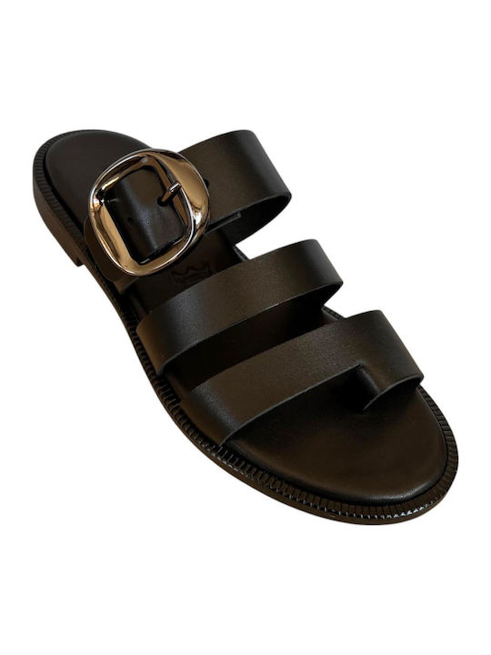Leather Women's Flat Sandals Black