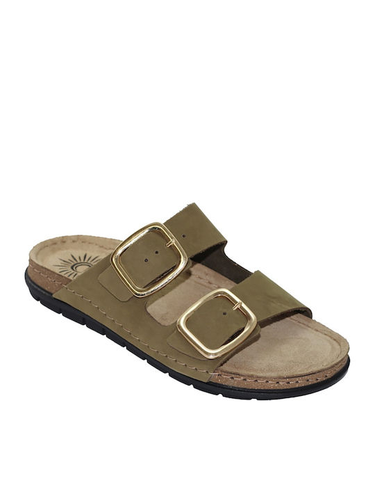 Sienna Leather Women's Anatomic Khaki Flat Sandals