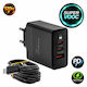 Treqa Ladegerät mit 2 USB-A-Anschlüssen und USB-C-Anschluss 120 W Power Delivery Schwarz (CH-652)