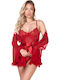 Car Bodysuit Lace Kimono Red