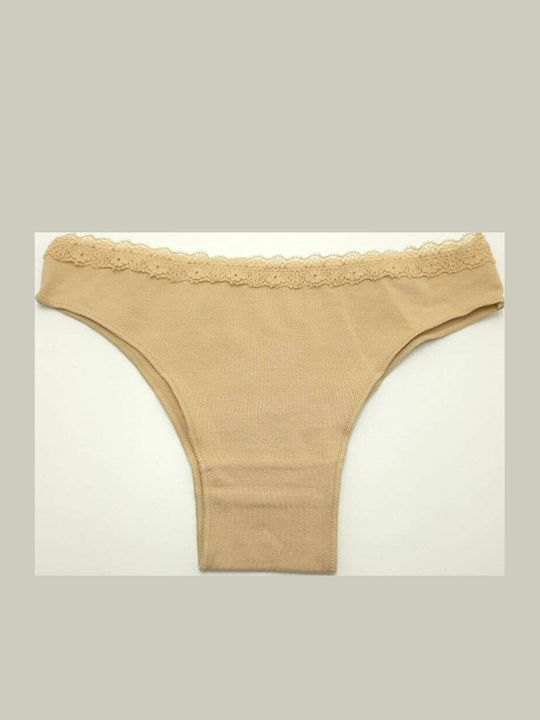 Hand's Foner Cotton Women's Briefs with Lace Beige