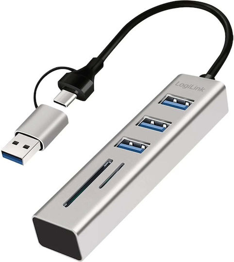 LogiLink USB Hub 3 Ports USB 3.2 with USB-C Connection Gray