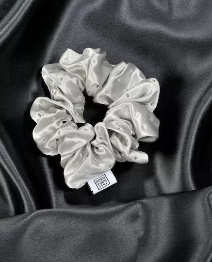Haargummi 100% Seide Glänzende Kristalle Silber Breite