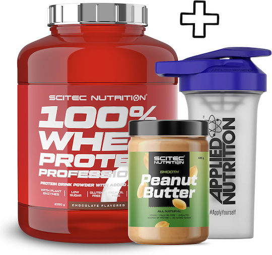 Scitec Nutrition 100% Whey Protein Professional 2350g Kiwi Banana & Scitec Nutrition Peanut Butter 400g Smooth & Applied Nutrition Shaker 700ml Custom Bundle