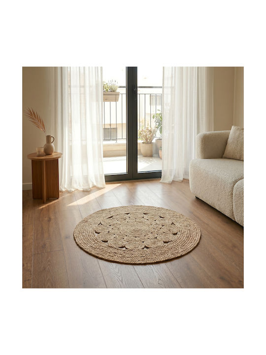 Ravelia Flora Χαλί Στρογγυλό από Γιούτα Μπεζ Φ80cm