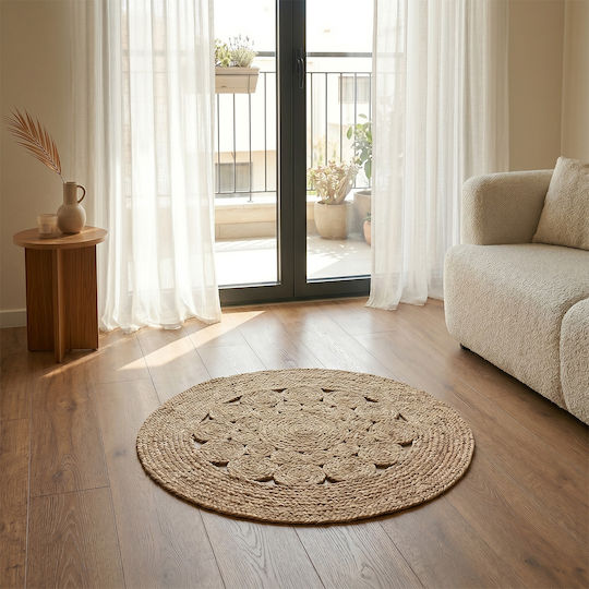 Ravelia Flora Χαλί Στρογγυλό από Γιούτα Μπεζ Φ80cm