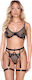 Sexy Dessous-Sets String-Set mit Gittermuster Schwarzes String-Kleid und Straps