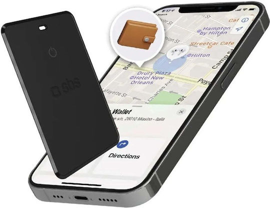 SBS Track My Card Apple Find My & Google Find Hub Schwarz Wiederaufladbare Batterie