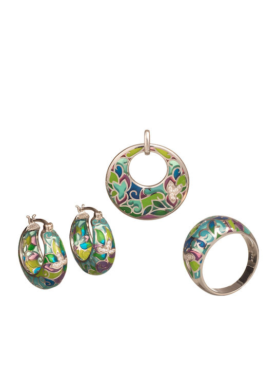 Schmuckset mit Ohrringen, Ring & Anhänger aus Silber mit Steinen