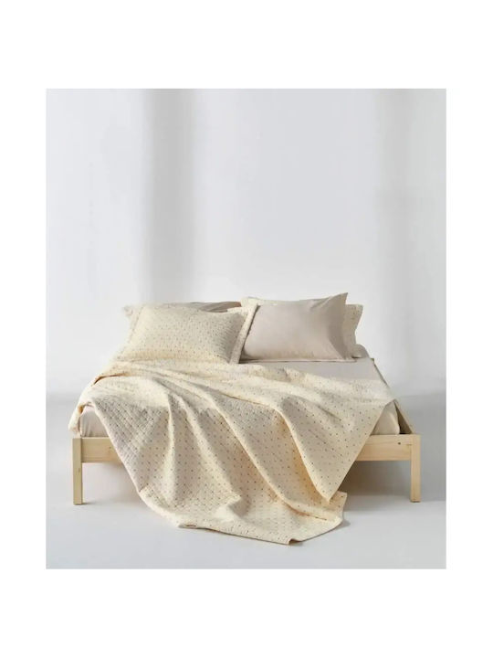 Kentia Cristofer Tagesdecken Set Halbdoppel Microfaser Ecru-Grün-Orange-Gelb 180x240cm 2 Stück