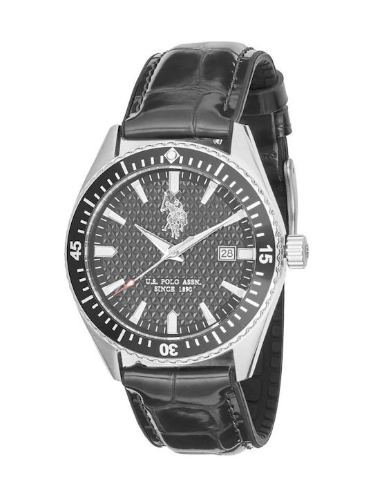 U.S. Polo Assn. Womens Watch Battery with Black Leather Strap