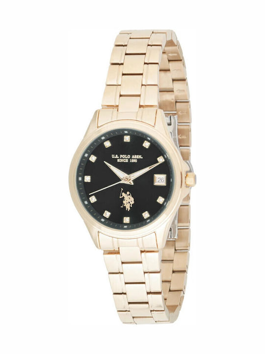 U.S. Polo Assn. Crystals Womens Watch Battery with Gold Metal Bracelet