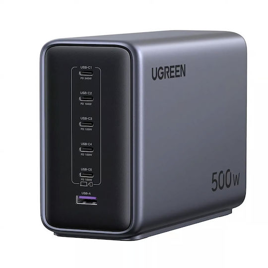 Ugreen GaN Зарядна станция с USB-A порт и 5 USB-C порта 240W Power Delivery / Quick Charge 3.0 в сив цвят (Nexode)